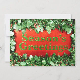 Christmas Holiday Seasons Greetings Glitter Holly Card