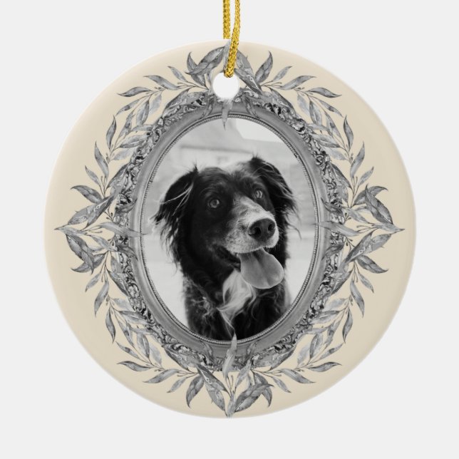 Christmas Holiday Silver Frame Photo Festive Ceramic Ornament (Front)