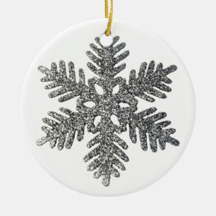 Christmas Holiday Silver Snowflake Star Design Ceramic Tree Decoration
