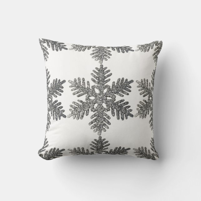 Christmas Holiday Silver Snowflake Star Design Cushion (Front)