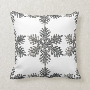Christmas Holiday Silver Snowflake Star Design Cushion
