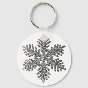 Christmas Holiday Silver Snowflake Star Design Key Ring
