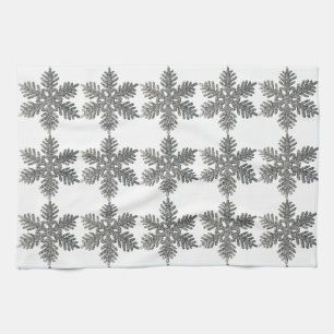 Christmas Holiday Silver Snowflake Star Design Tea Towel