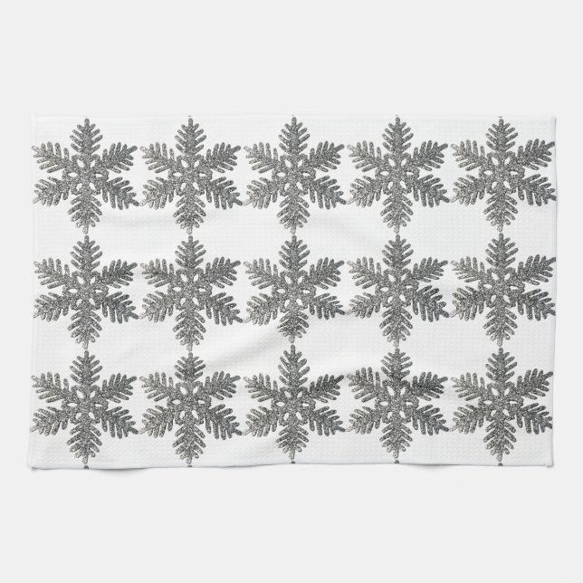 Christmas Holiday Silver Snowflake Star Design Tea Towel (Horizontal)