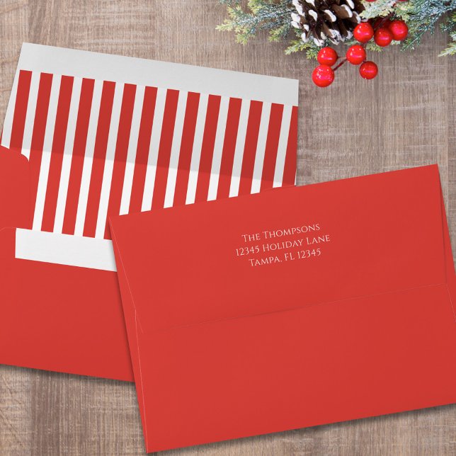 Christmas Holiday Simple Elegant Red Striped Envelope (Simple Holiday candy cane red and white striped envelope. )