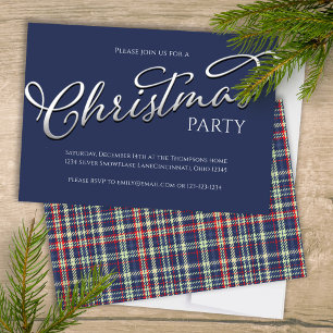 Christmas Holiday Simple Navy Blue Winter Plaid Invitation