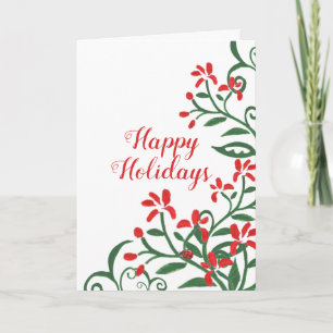 Christmas Holiday Simple Red Green Floral Ladybug Card