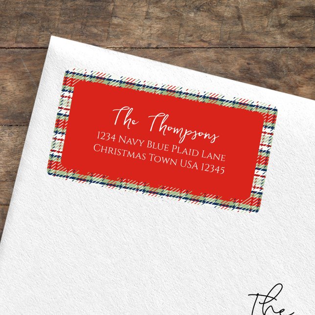Christmas Holiday Simple Red Green Plaid Pattern Label (Christmas holiday red and green plaid pattern return address label. )