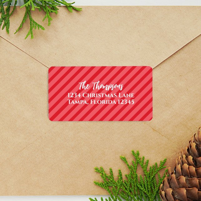 Christmas Holiday Simple Red Striped Minimalist  Label (Creator Uploaded)