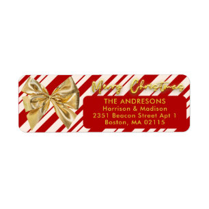 Christmas Holiday Simple Red Striped Minimalist  Return Address Label
