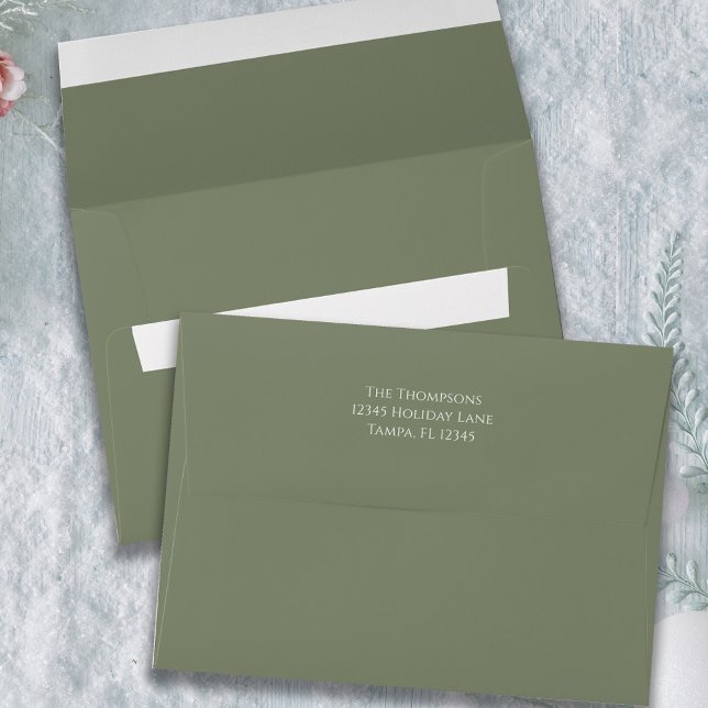 Christmas Holiday Simple Sage Green Festive  Envelope (Christmas green with return address printed on the back flap)