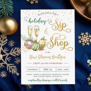 Christmas Holiday Sip and Shop Champagne Shop Sale Invitation