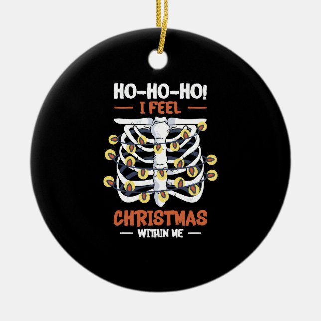 Christmas Holiday Skeleton Rib Cage Radiology Ceramic Ornament (Front)