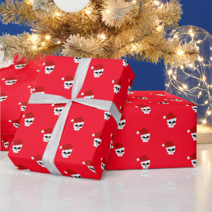 Christmas holiday skull santa hat stylish modern wrapping paper
