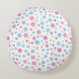Christmas Holiday Snowflake Pattern Round Cushion