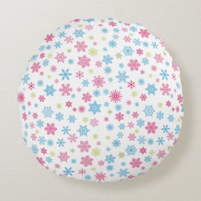 Christmas Holiday Snowflake Pattern Round Cushion (Front)