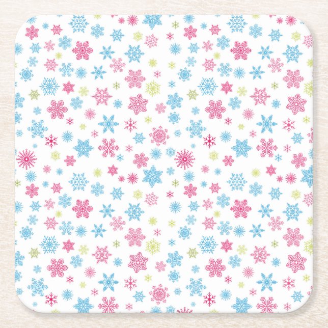 Christmas Holiday Snowflake Pattern Square Paper Coaster (Front)