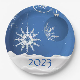 Christmas/ Holiday Snowflake Snow 2023 Add Name Paper Plate