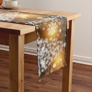 Christmas, Holiday, Snowflakes, Gold, Sparkle Short Table Runner