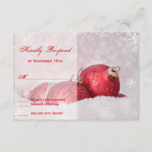 Christmas Holiday Snowflakes Red Wedding RSVP Card