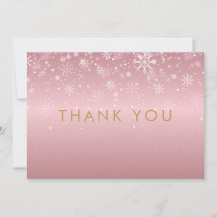 Christmas Holiday Snowflakes Rose Gold Thank You Card