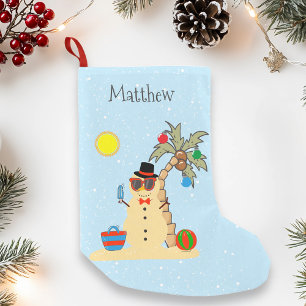 Christmas Holiday Snowman Beach Tropical Small Christmas Stocking