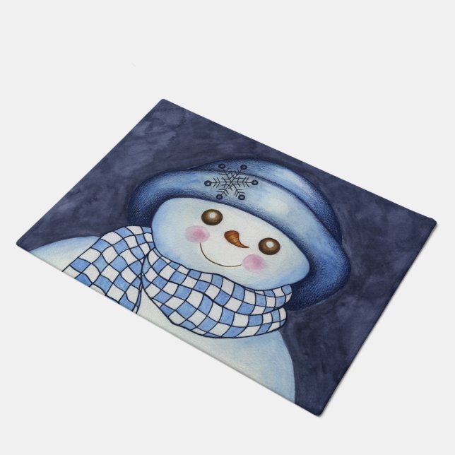 Christmas Holiday Snowman Doormat Rug (Angled)