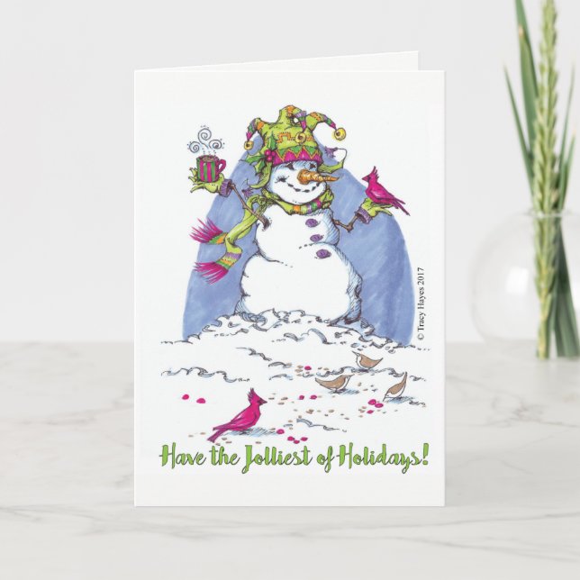 Christmas holiday snowman greeting card (Front)