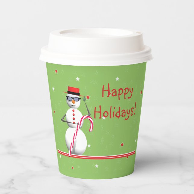 Christmas Holiday Snowman Paper Cups (Front)