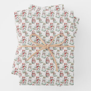 Christmas Holiday Snowman Pattern  Wrapping Paper Sheet