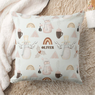 Christmas Holiday Snowman Rainbow Hot Cocoa Cushion