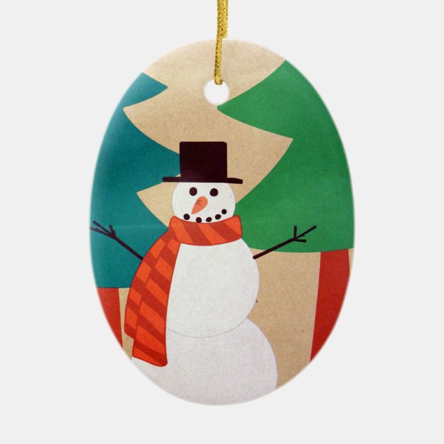 Christmas Holiday Snowman & Trees Ceramic Tree Decoration (Front)