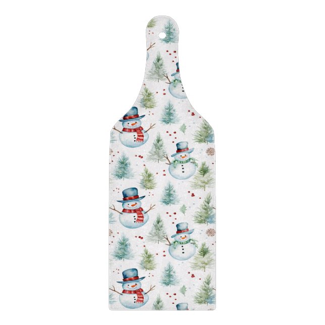 Christmas Holiday Snowmen Seamless Pattern Cutting Board (Front)