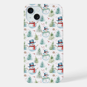 Christmas Holiday Snowmen Seamless Pattern iPhone 15 Plus Case