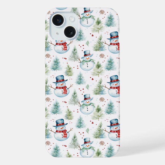 Christmas Holiday Snowmen Seamless Pattern iPhone Case (Back)
