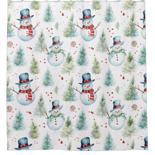 Christmas Holiday Snowmen Seamless Pattern Shower Curtain