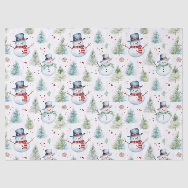 Christmas Holiday Snowmen Seamless Pattern Tissue Paper (Front)