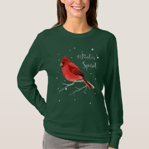 Christmas Holiday Snowy Red Cardinal Bird Women's T-Shirt