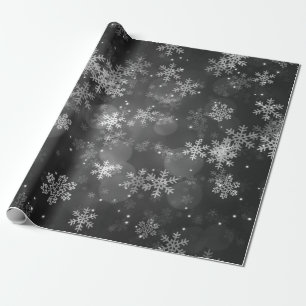 Christmas Holiday Sparkles & Snowflakes Black Wrapping Paper