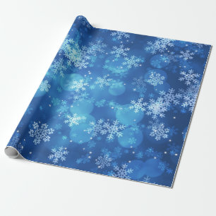 Christmas Holiday Sparkles & Snowflakes Blue Wrapping Paper