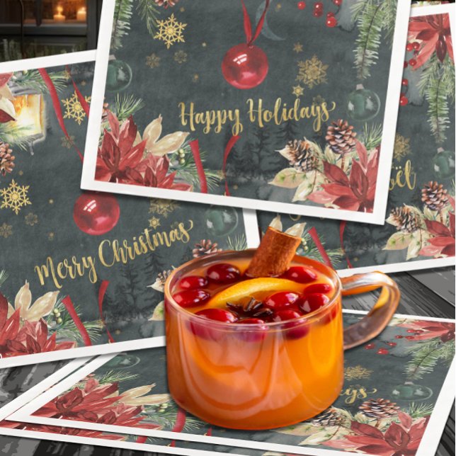 Christmas Holiday Splendour Happy Holidays Napkin (Creator Uploaded)