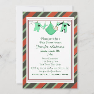 Christmas Holiday Stripe Red Green Baby Shower Invitation