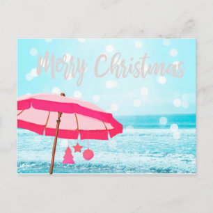 Christmas Holiday Sunshine Beach Scene  Umbrella Postcard