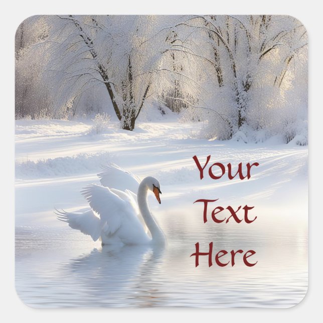 Christmas Holiday Swan in the Snow Beautiful Square Sticker (Front)
