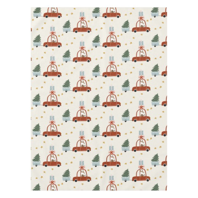 Christmas Holiday Table Cloth Animal Illustration  (Front)