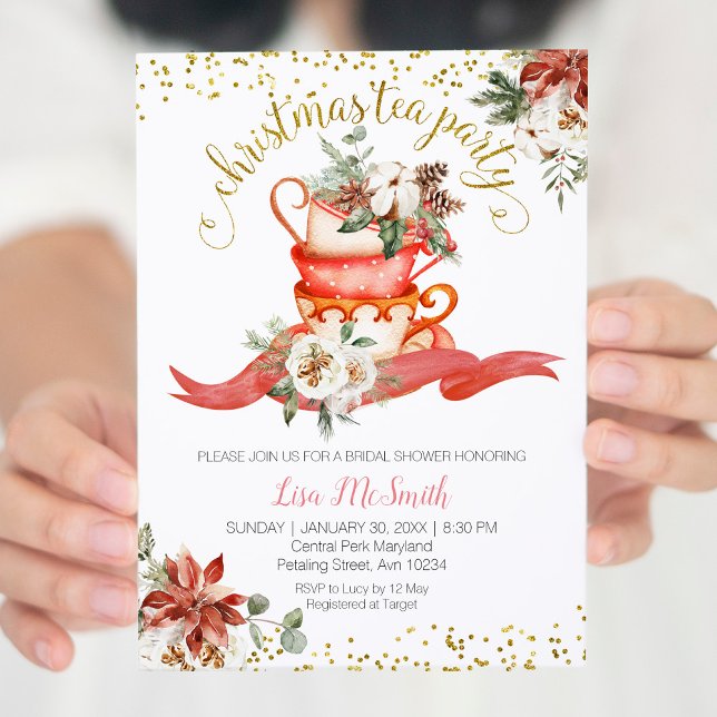 Christmas Holiday Tea Party Bridal Shower  Invitation (Creator Uploaded)