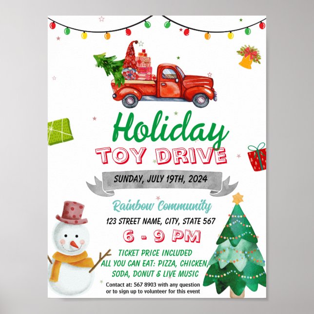 Christmas Holiday Toy Drive event template Poster (Front)