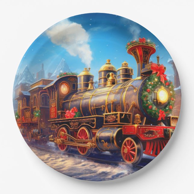 Christmas/Holiday Train Express Paper Plate (Front)