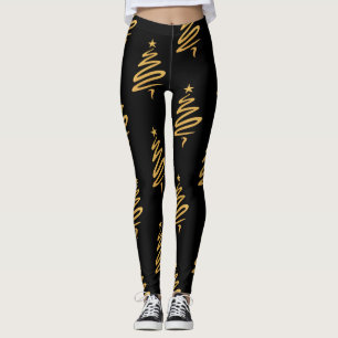 Christmas Holiday Tree Modern  Gold Foil Metallic Leggings