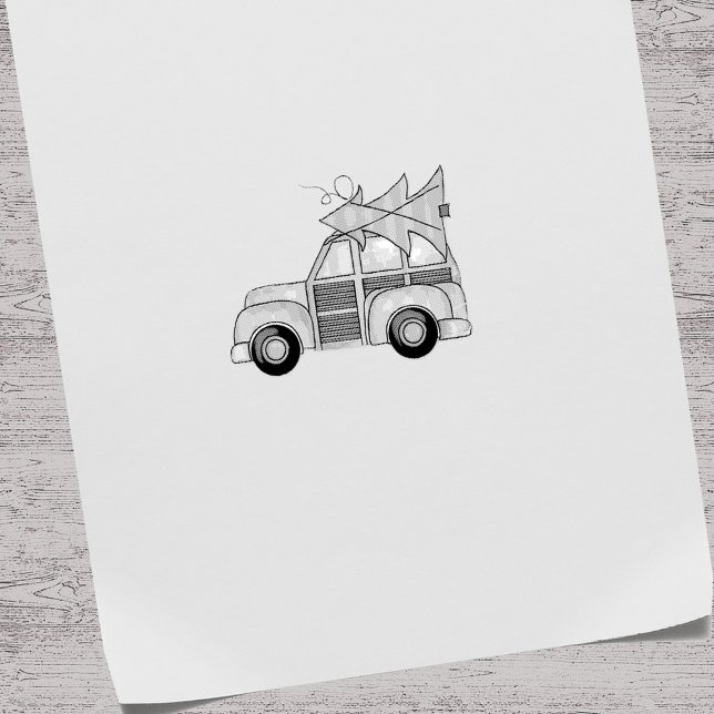 Christmas Holiday Tree Whimsical Winter Car  Rubber Stamp (Cute Christmas Car Stamp)